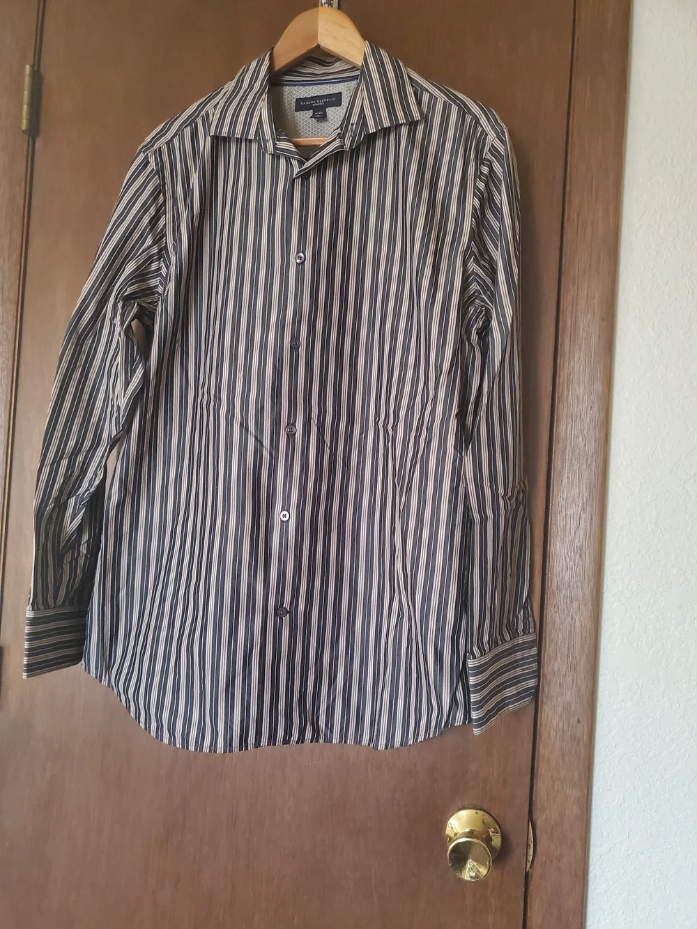 Banana Republic Black And Tan Vertical Stripe Dress Shirt